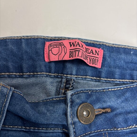 Wax Jeans Skinny Cuffed Distressed Women's size 14 Medium Wash Blue Denim Jeans - Picture 2 of 4